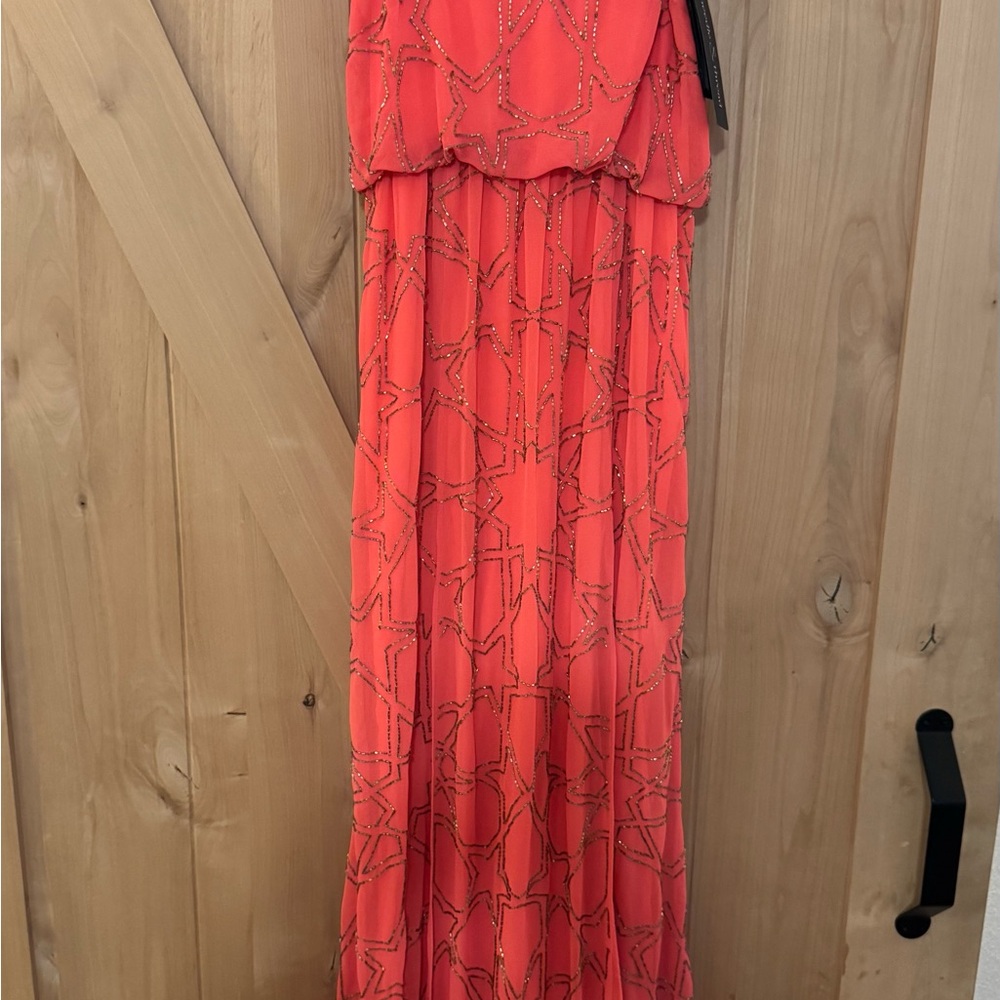 Needle & Thread Coral Star Constellation Handbeaded Maxi Dress Sz 2